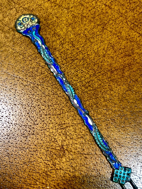 Antique Chinese Silver Enamel Floral Double Hair Pin 10” Wedding Hair Piece main image 9